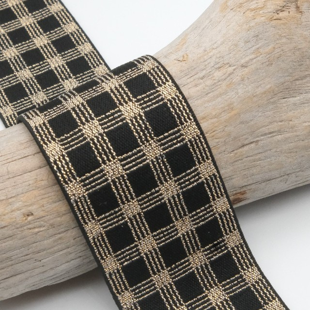 40MM Square Gold and Black Lurex Elastic Design